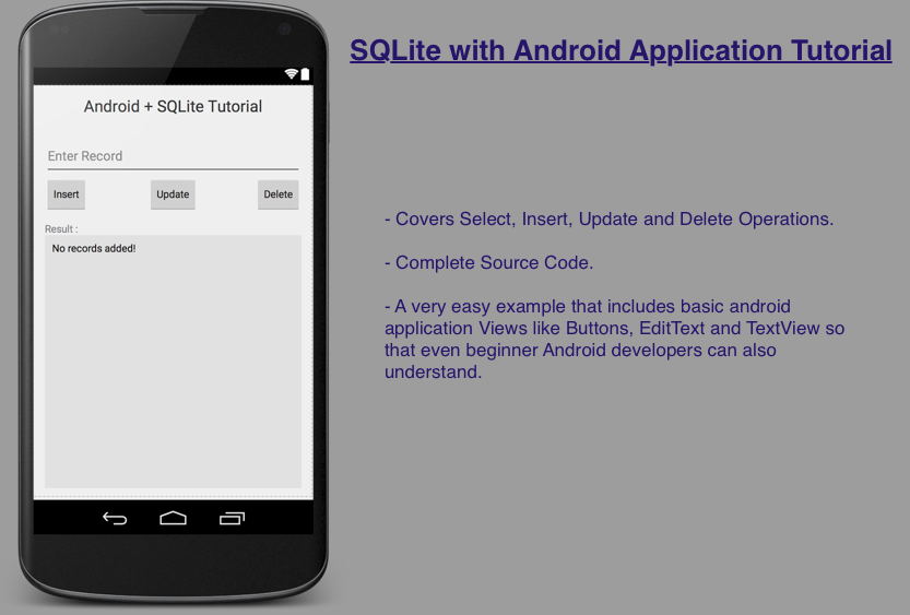 Android and SQLite simplified example